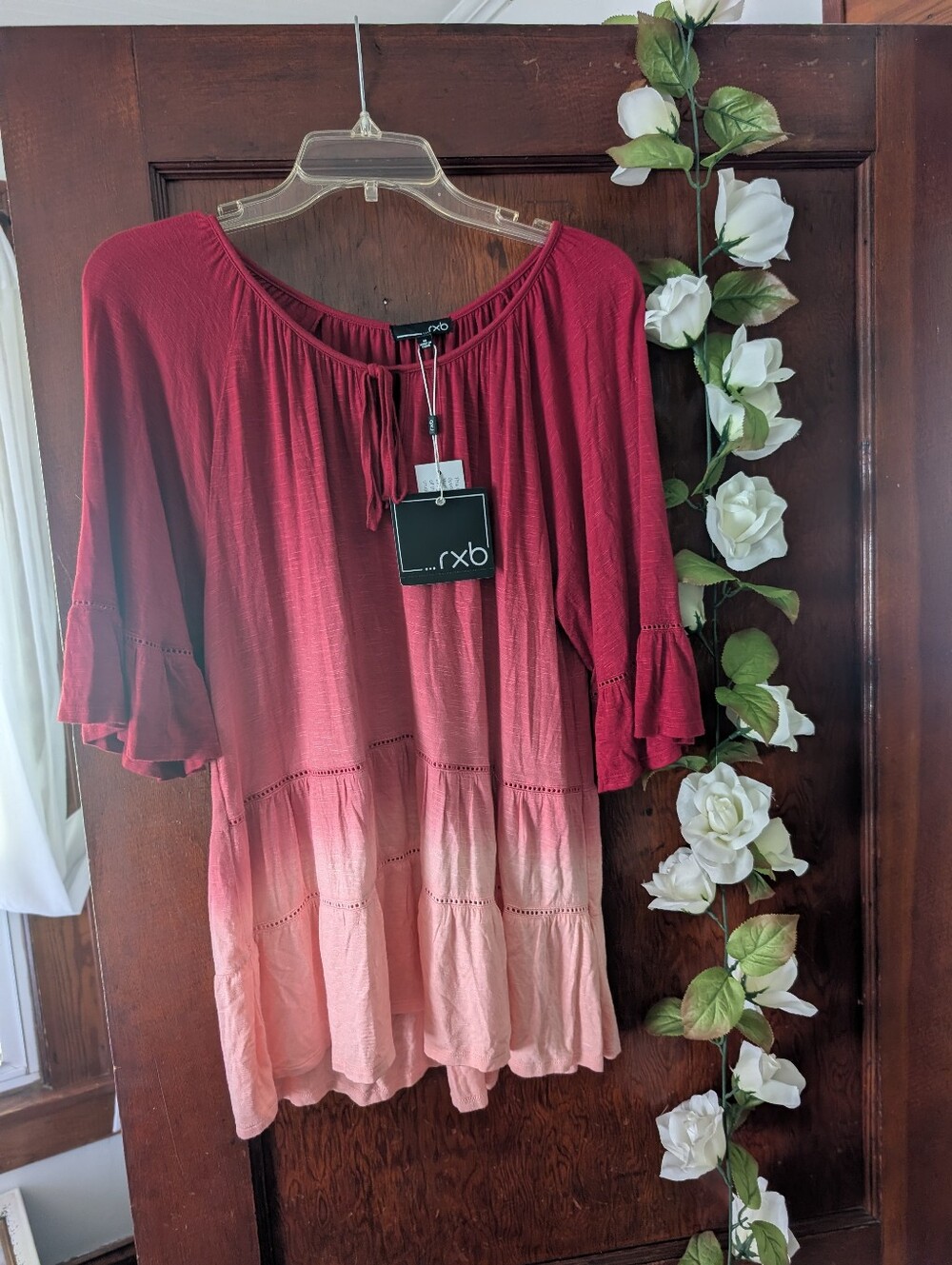 RXB Ombre Burgundy to Blush Peasant Tunic Medium
